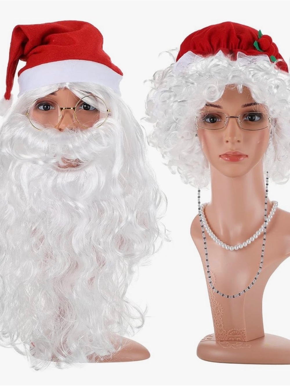 11 piece Claus Costume Set - White Wigs, beard, Eyeglasses and more